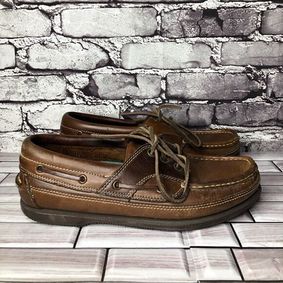 New Terrain Goodyear Brown Genuine Leather Boat Lace Casual Shoes Men Sz 8.5D US - Picture 5 of 15